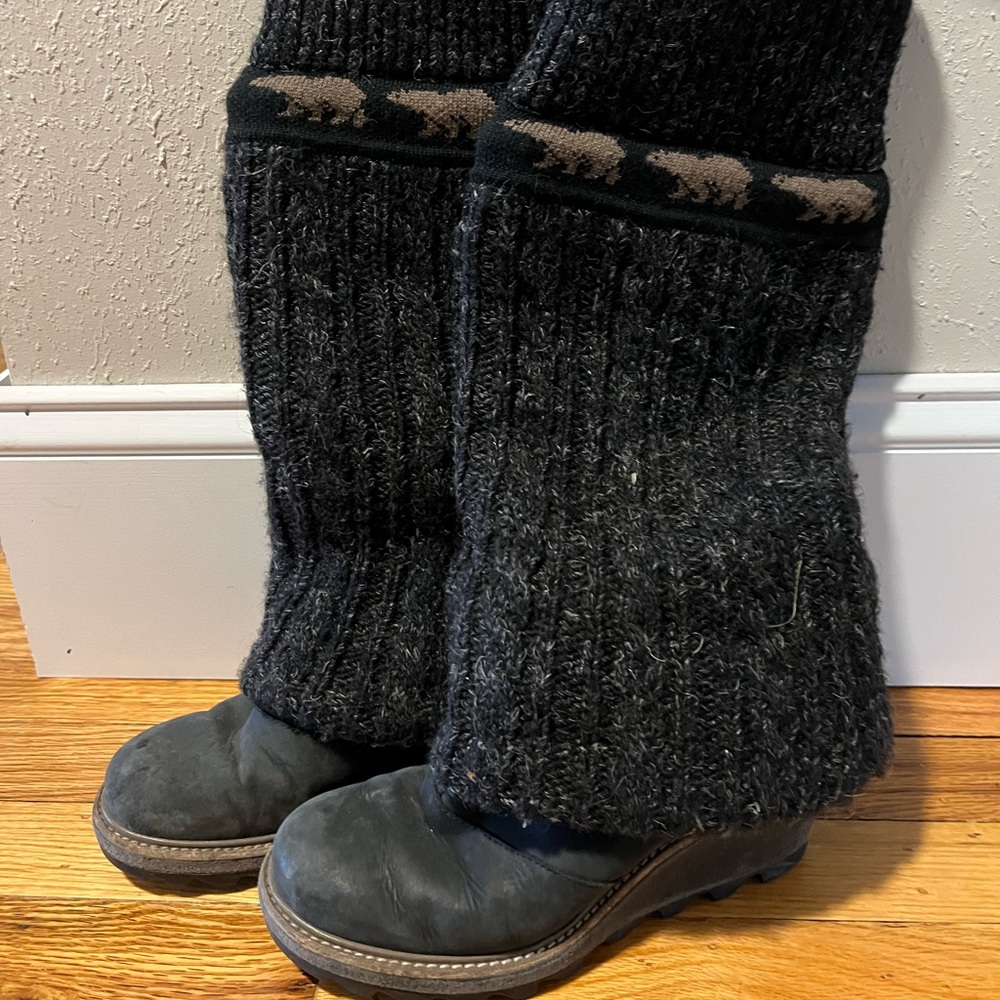 Sorel Cozy Cable Knit Wedge Boots Winter Tall Wool Sock Leather Black Size 8